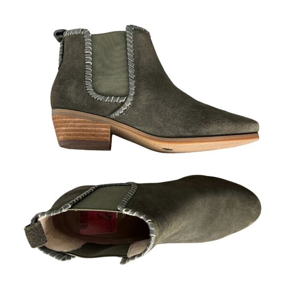 Jack Rogers NEW Green Suede Leather Booties Leather Strap Trim Women's Size 6 - Picture 3 of 11